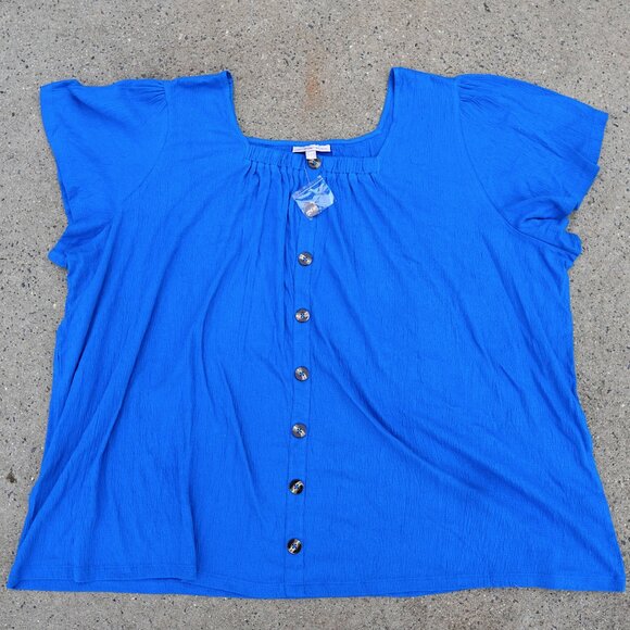 Woman Within 4XL Royal Blue Square Neck Button Front Blouse Top NWT - Picture 1 of 11